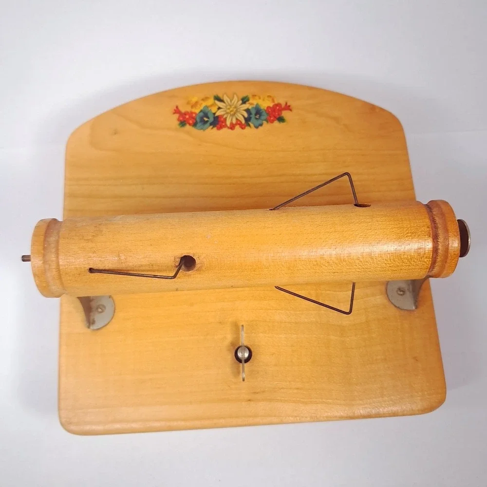 Vintage Befag music box Wood toilet paper holder floral Switzerland Rapsodie Sue
